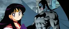 Ilustración nos muestra a Batman y compañía como personajes de Sailor Moon