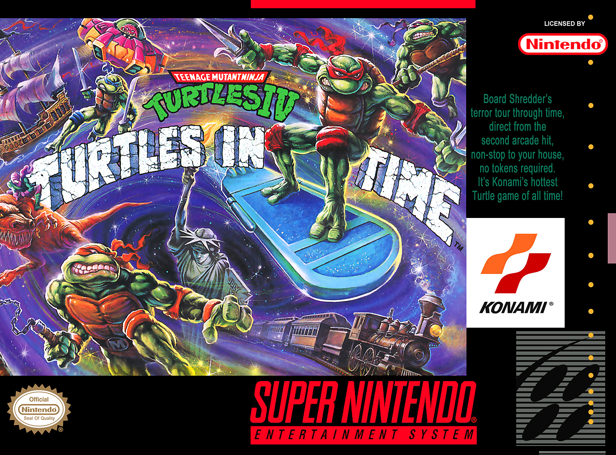 Cover Teenage Mutant Ninja Turtles IV – Turtles in Time (USA) (1992) (Beat Em Up) (Super Nes)