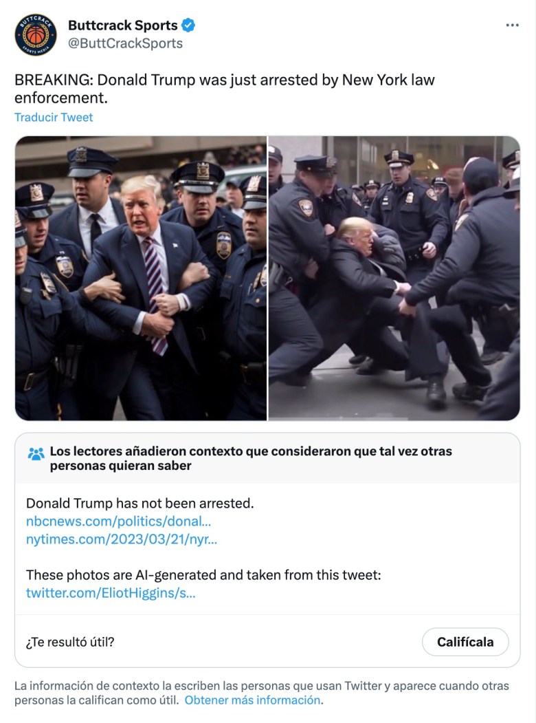La alerta de Twitter con las imágenes de Donald Trump creadas por una IA
