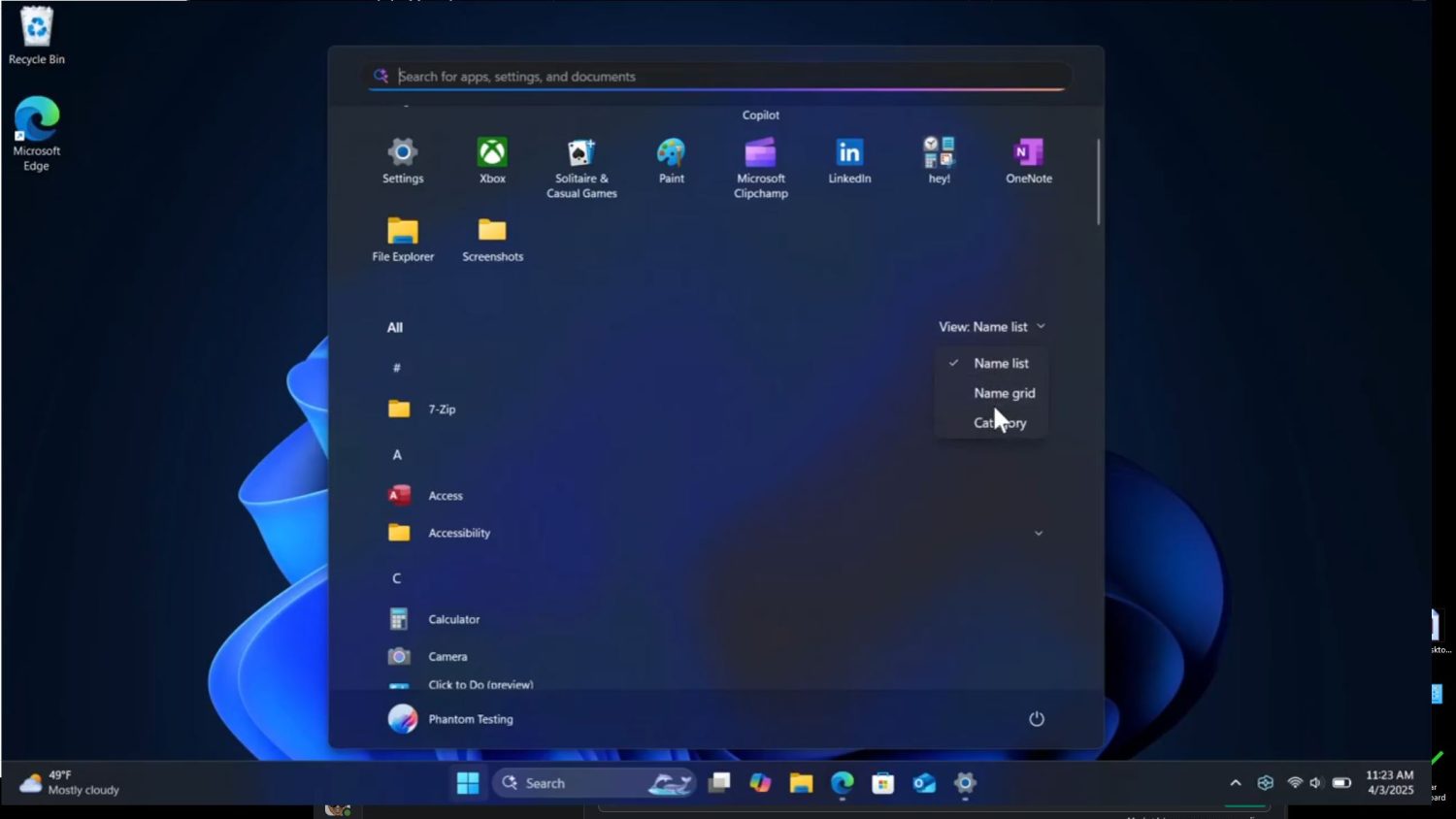 Menú de Inicio Windows 11. Imagen: phantomofearth.